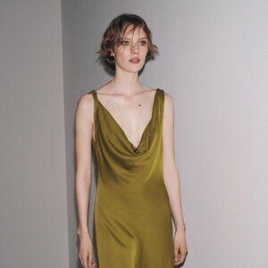 ZW COLLECTION SATIN LONG DRESS - OLIVE GREEN